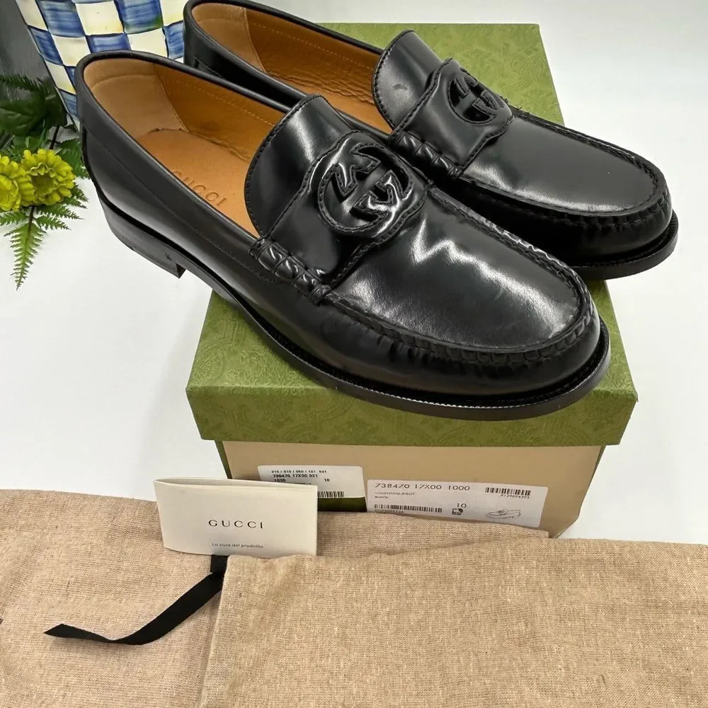 Men’s Gucci interlocking GGleather loafers size 10 fits 11 US made in Italy